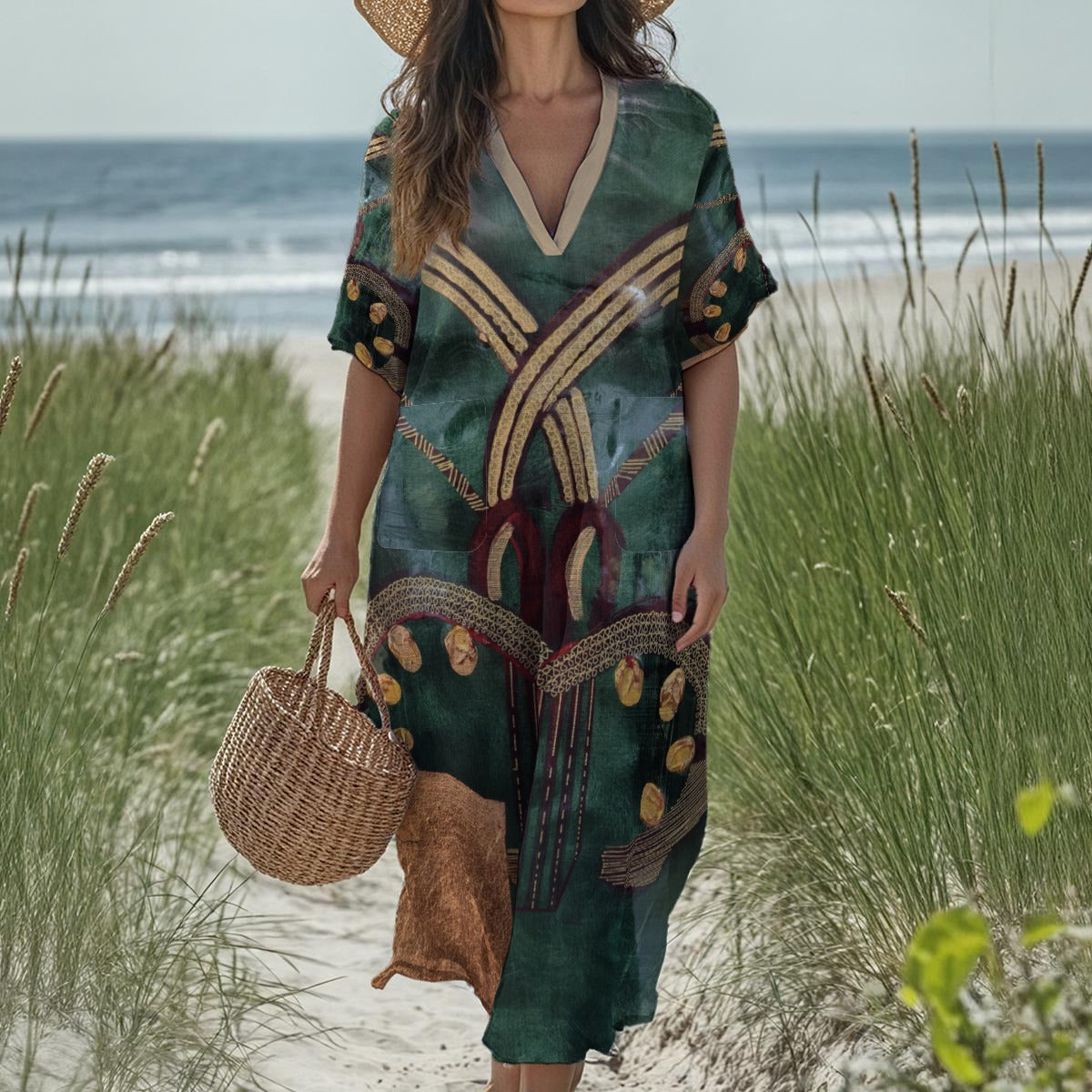 new Tekoteko Print Women's Loose V-Neck Summer Dress