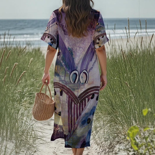 new Tekoteko Print Women's Loose V-Neck Summer Dress