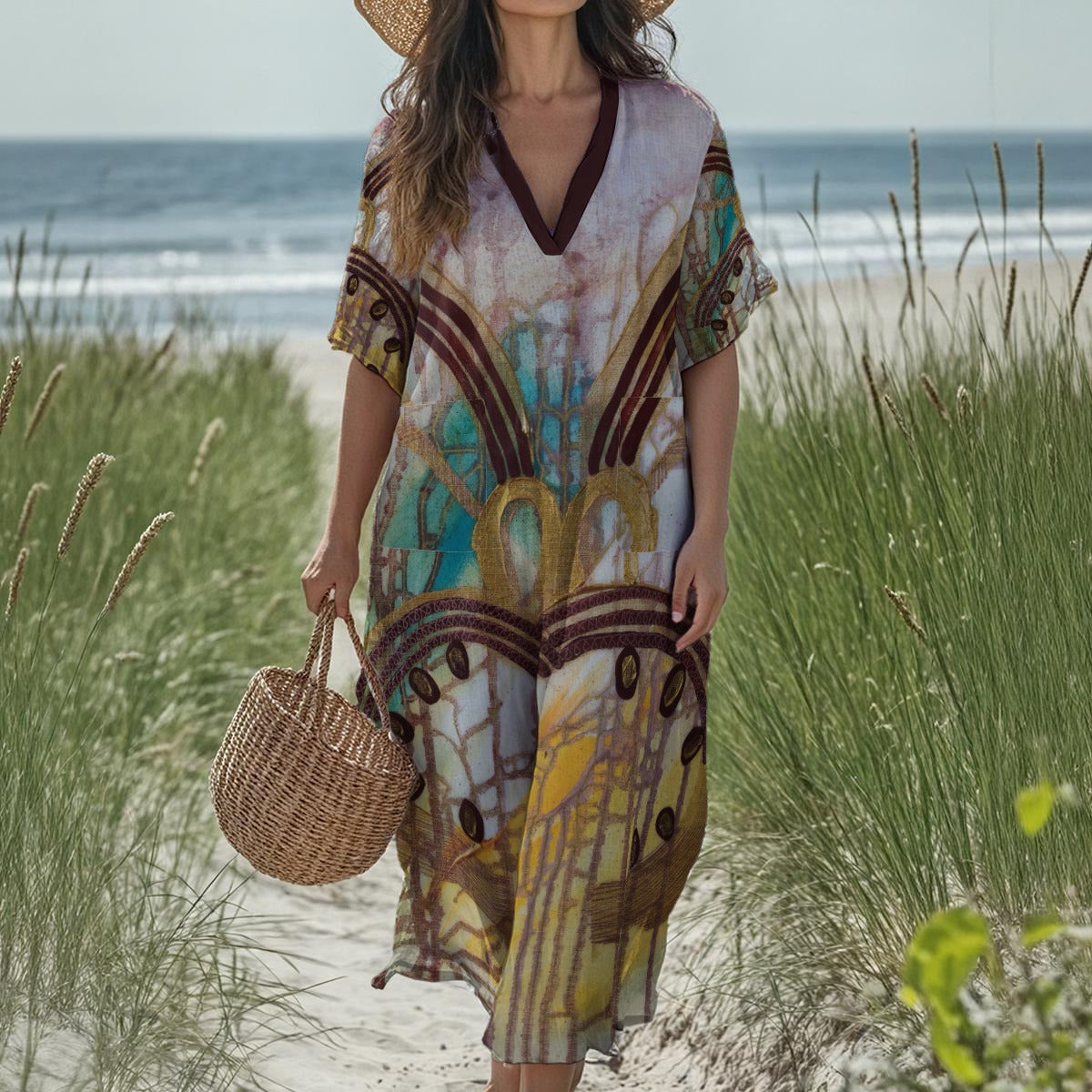 new Tekoteko Print Women's Loose V-Neck Summer Dress