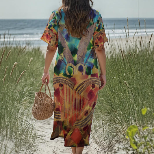 new Tekoteko Print Women's Loose V-Neck Summer Dress