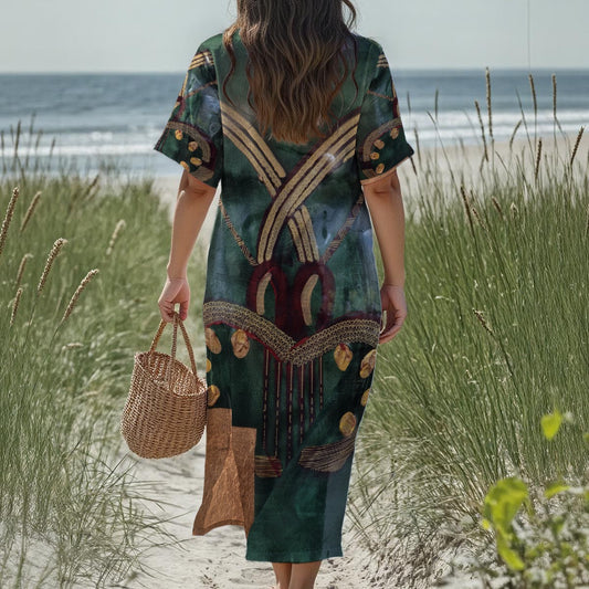 new Tekoteko Print Women's Loose V-Neck Summer Dress