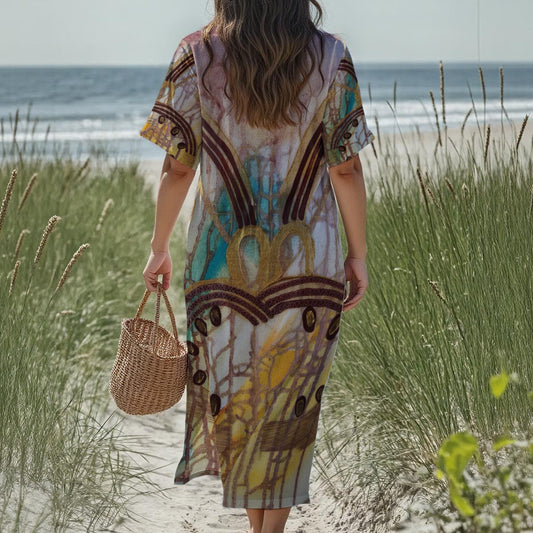 new Tekoteko Print Women's Loose V-Neck Summer Dress