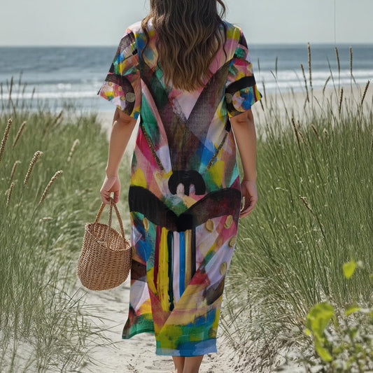 new Tekoteko Print Women's Loose V-Neck Summer Dress