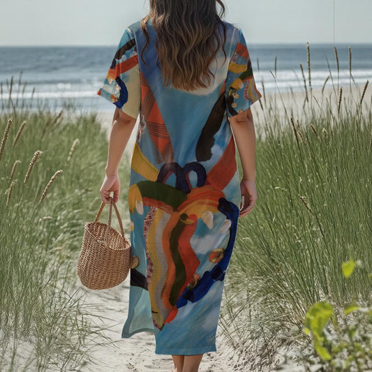 new Tekoteko Print Women's Loose V-Neck Summer Dress