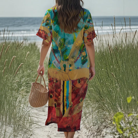 new Tekoteko Print Women's Loose V-Neck Summer Dress