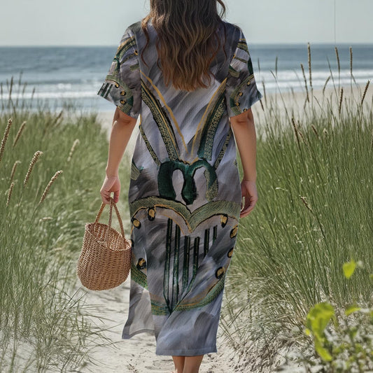 new Tekoteko Print Women's Loose V-Neck Summer Dress