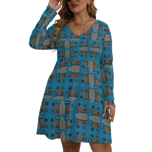Domino Effect 2 - Women's V-neck Long Sleeve Dress(Plus Size)