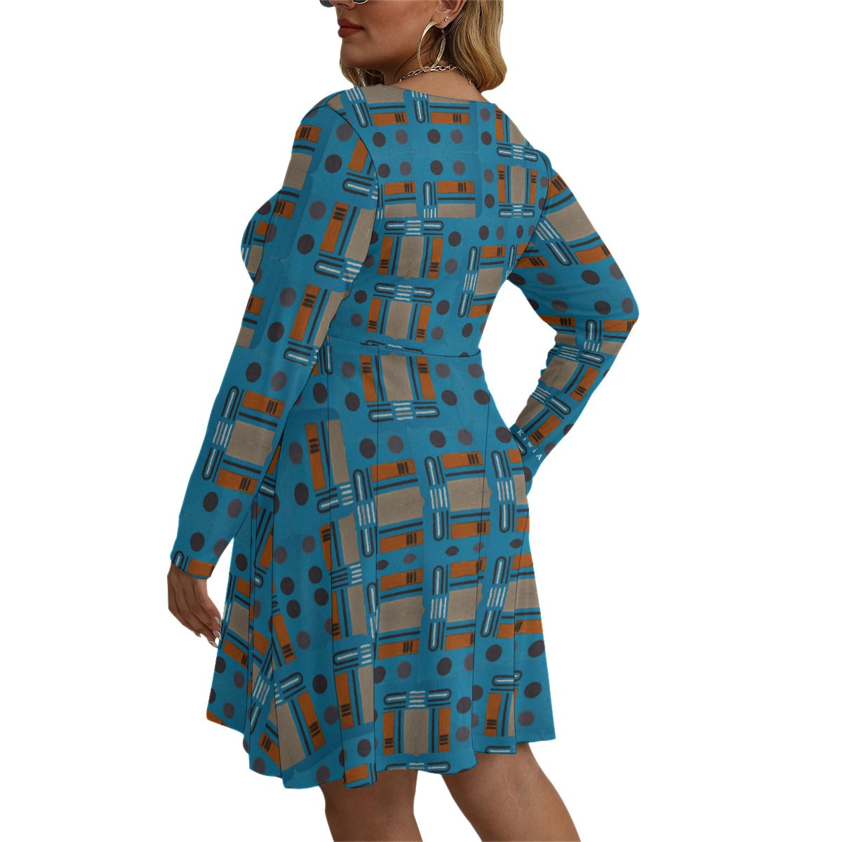 Domino Effect 2 - Women's V-neck Long Sleeve Dress(Plus Size)