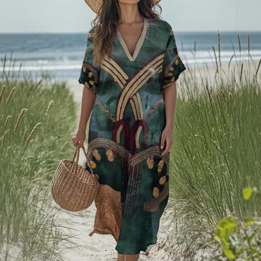 new Tekoteko Print Women's Loose V-Neck Summer Dress