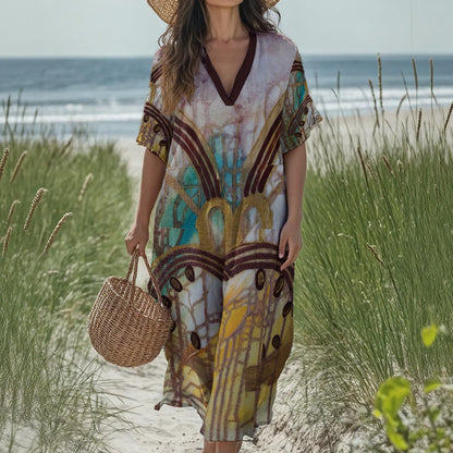 new Tekoteko Print Women's Loose V-Neck Summer Dress