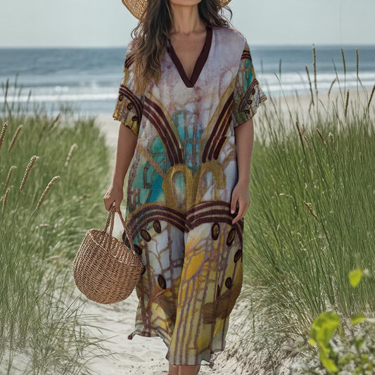 new Tekoteko Print Women's Loose V-Neck Summer Dress