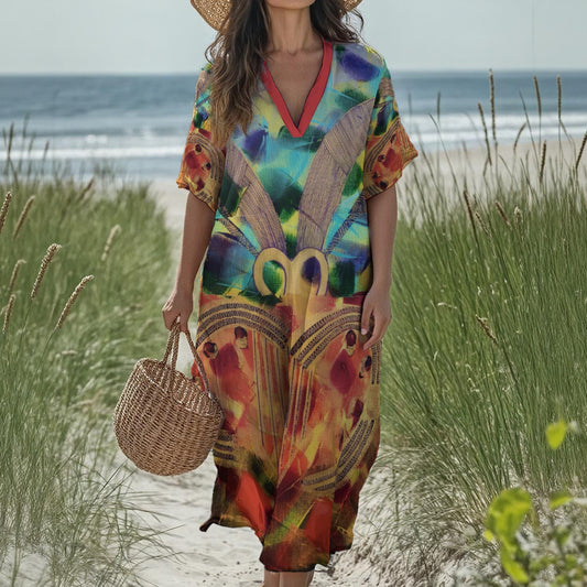 new Tekoteko Print Women's Loose V-Neck Summer Dress