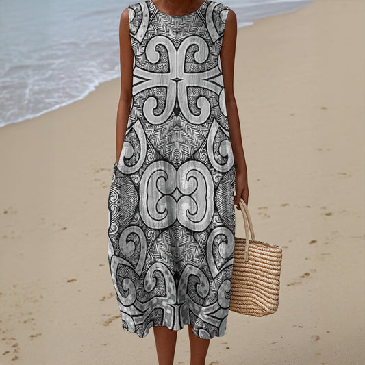 B & W Effect - Stylish Sleeveless Dress|125GSM Slub Cotton