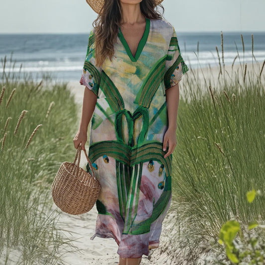 new Tekoteko Print Women's Loose V-Neck Summer Dress