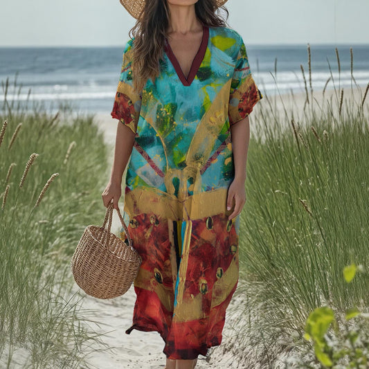 new Tekoteko Print Women's Loose V-Neck Summer Dress