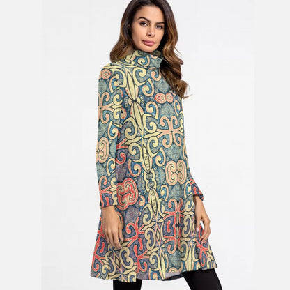 YGO Effect 2 - Women's High Neck Dress With Long Sleeve